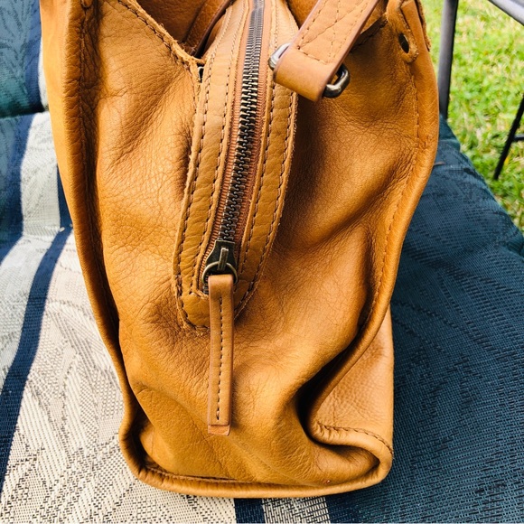 American Leather Co 3 Section Satchel Bag Purse in Light Tan - Picture 11 of 16